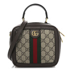GG Supreme Monogram Textured Dollar Calfskin Mini Ophidia Top Handle Square Shoulder Bag Beige Ebony New Acero