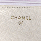 Caviar Quilted Perforated Metal CC Wallet On Chain WOC White