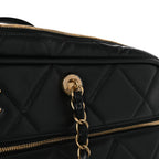 Shiny Grained Calfskin Quilted Large Travel Bowling Bag Black