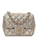 Metallic Lambskin Perforated Mini Square Flap Light Pink