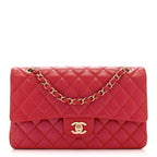 Iridescent Caviar Quilted Medium Double Flap Red