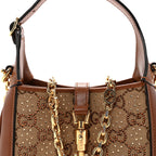 New Canvas Charisma Calfskin Crystal GG Monogram Mini Jackie 1961 Hobo Camel Ebony