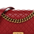 Lambskin Quilted Medium Boy Flap Red