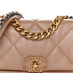 Shiny Lambskin Quilted Medium Chanel 19 Flap Beige