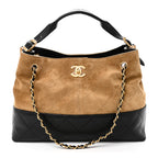 Suede Calfskin Shiny Lambskin Quilted Small Coco Base Shopping Bag Beige Black
