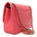 Lambskin Chevron Quilted Jumbo Double Flap Pink