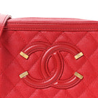 Caviar Quilted Filigree Vanity Clutch With Chain Red