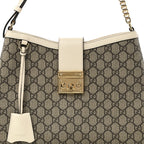 GG Supreme Monogram Moon Calfskin Medium Padlock Shoulder Bag Beige Ebony Mystic White
