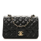 Lambskin Quilted Mini Rectangular Flap Black