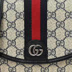 GG Supreme Monogram Textured Dollar Calfskin Web Studded Mini Ophidia Flap Shoulder Bag Beige Blue