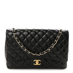 Lambskin Quilted Maxi Double Flap Black