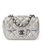 Metallic Lambskin Perforated Mini Rectangular Flap Silver