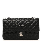 Lambskin Quilted Medium Double Flap Black