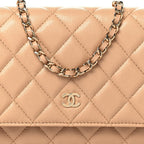 Caviar Quilted Wallet on Chain WOC Beige