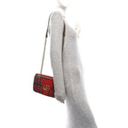 Wool Tweed Textured Dollar Calfskin Matelasse Diagonal Plaid Small GG Marmont Shoulder Bag Red Green Multicolor New Acero