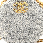 Wool Tweed Lambskin Quilted Chanel 19 Round Clutch With Chain Grey Ecru