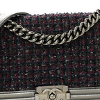 Tweed Metallic Lambskin Medium Boy Flap Silver