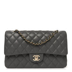 Lambskin Quilted Medium Double Flap Grey