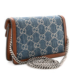 New Denim GG Monogram Dollar Calfskin Enamel Super Mini Dionysus Shoulder Bag Blue Tea Cuir Epilog Electric Blue