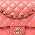 Iridescent Lambskin Quilted Medium Double Flap Pink