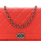 Lambskin Quilted Boy Wallet On Chain WOC Red