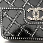 Plexiglass Crystal Quilted Minaudiere Clutch Black White
