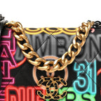 Fabric Printed Chanel 19 Wallet On Chain WOC Black Multicolor