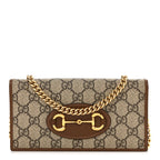 GG Supreme Monogram Azalea Calfskin Horsebit 1955 Wallet On Chain Beige Ebony Brown Sugar