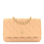 Caviar Quilted Wallet on Chain WOC Beige