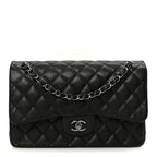 Iridescent Caviar Quilted Jumbo Double Flap Black