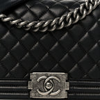 Calfskin Quilted Medium Boy Flap Black