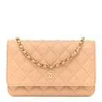 Caviar Quilted Wallet on Chain WOC Beige