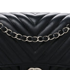 Caviar Chevron Quilted Medium Double Flap Black