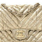 Patent Metallic Crumpled Calfskin Chevron Quilted Mini Square Flap Gold