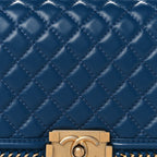 Calfskin Quilted Medium Boy Top Handle Flap Blue