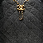 Washed Denim Quilted Large Chanel 25 Handbag Black