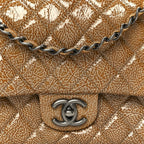 Crinkled Patent Quilted Medium Double Flap Beige