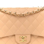 Caviar Quilted Jumbo Double Flap Beige