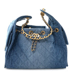 Washed Denim Quilted Small Chanel 25 Handbag Blue