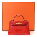 Shiny Alligator Horseshoe Mini Kelly Sellier 20 Rouge de Coeur Rose Mexico