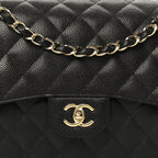 Caviar Quilted Jumbo Double Flap Black