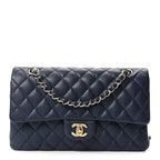 Caviar Quilted Medium Double Flap Navy