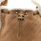 Suede Shearling Quilted Medium Chanel 25 Handbag Beige Natural
