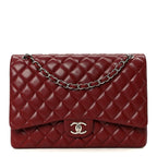 Caviar Quilted Maxi Double Flap Dark Red