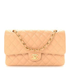 Caviar Quilted Medium Double Flap Beige
