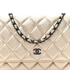 Metallic Lambskin Quilted Wallet On Chain WOC Gold Black