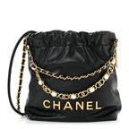 Shiny Calfskin Quilted Pearl CC Chain Mini Chanel 22 Black