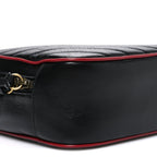 Vintage Effect Calfskin Matelasse Diagonal Small Torchon GG Marmont Bamboo Top Handle Shoulder Bag Black Romantic Cherry