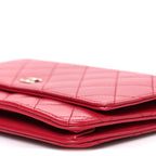 Lambskin Quilted Wallet On Chain WOC Dark Pink