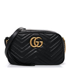 Calfskin Matelasse Small GG Marmont Chain Shoulder Bag Black